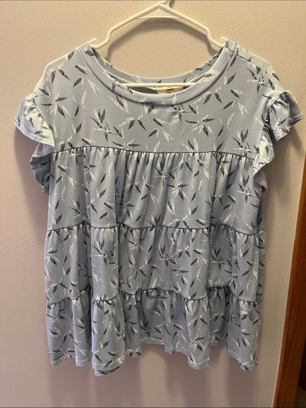entro Light Blue Tiered Blouse with Feather Motif